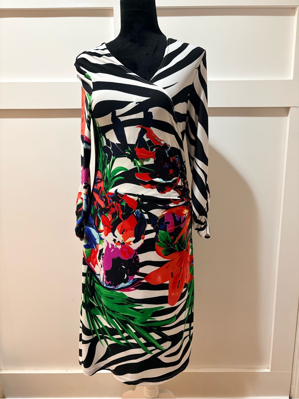 Joseph Ribkoff Animal Print & Tropical Themed Dress - Size 12